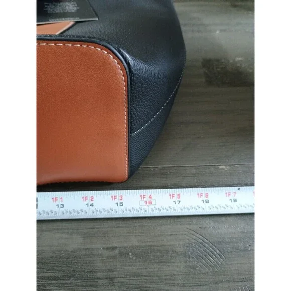 London Fog Black & Tan Brown Handbag Shoulder Bag New Vegan Leather - Picture 9 of 10